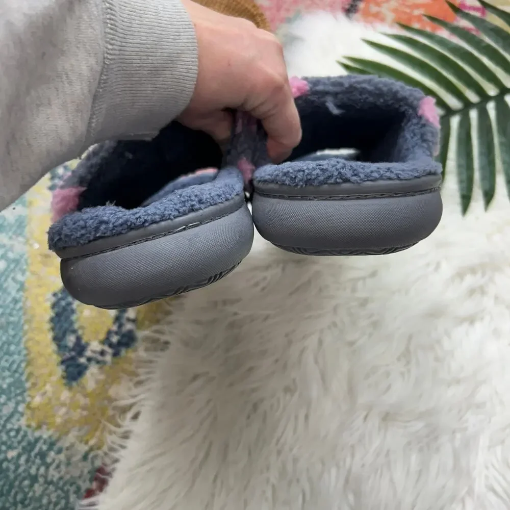 Muk Luks Marsai Slipper Large 9-10 Flower Floral Slip On Slide Fleece Cozy Gray - Picture 6 of 8